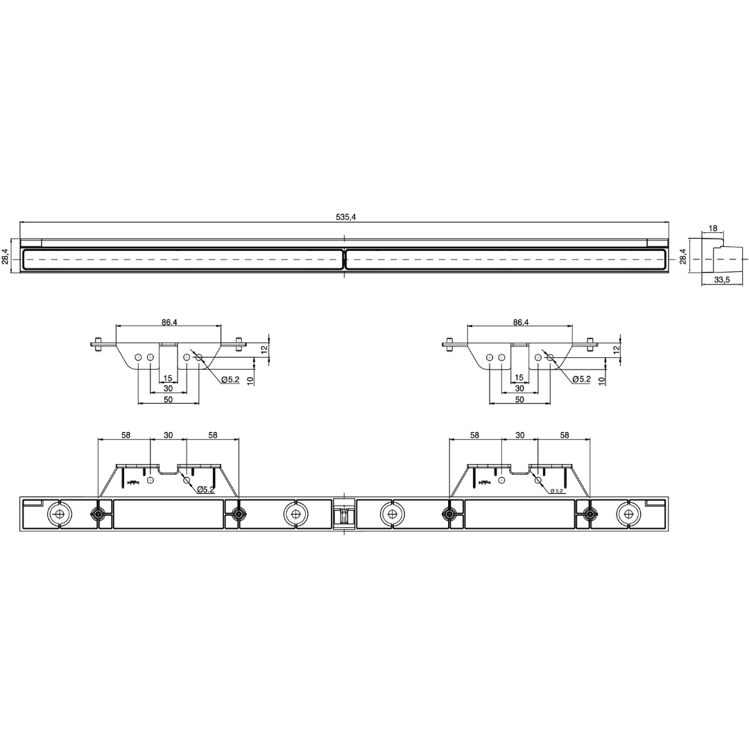 WAS W260 Long Slim Reversing Light with Brackets -