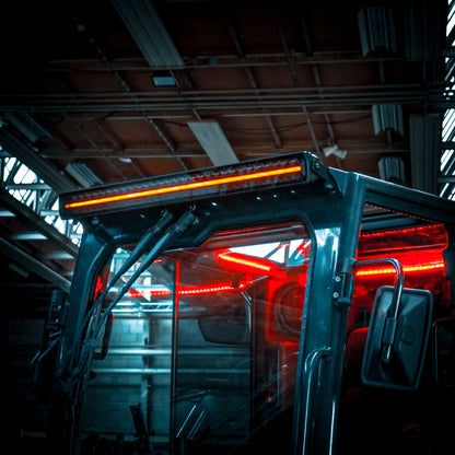 close up of light bar strands fitted on digger