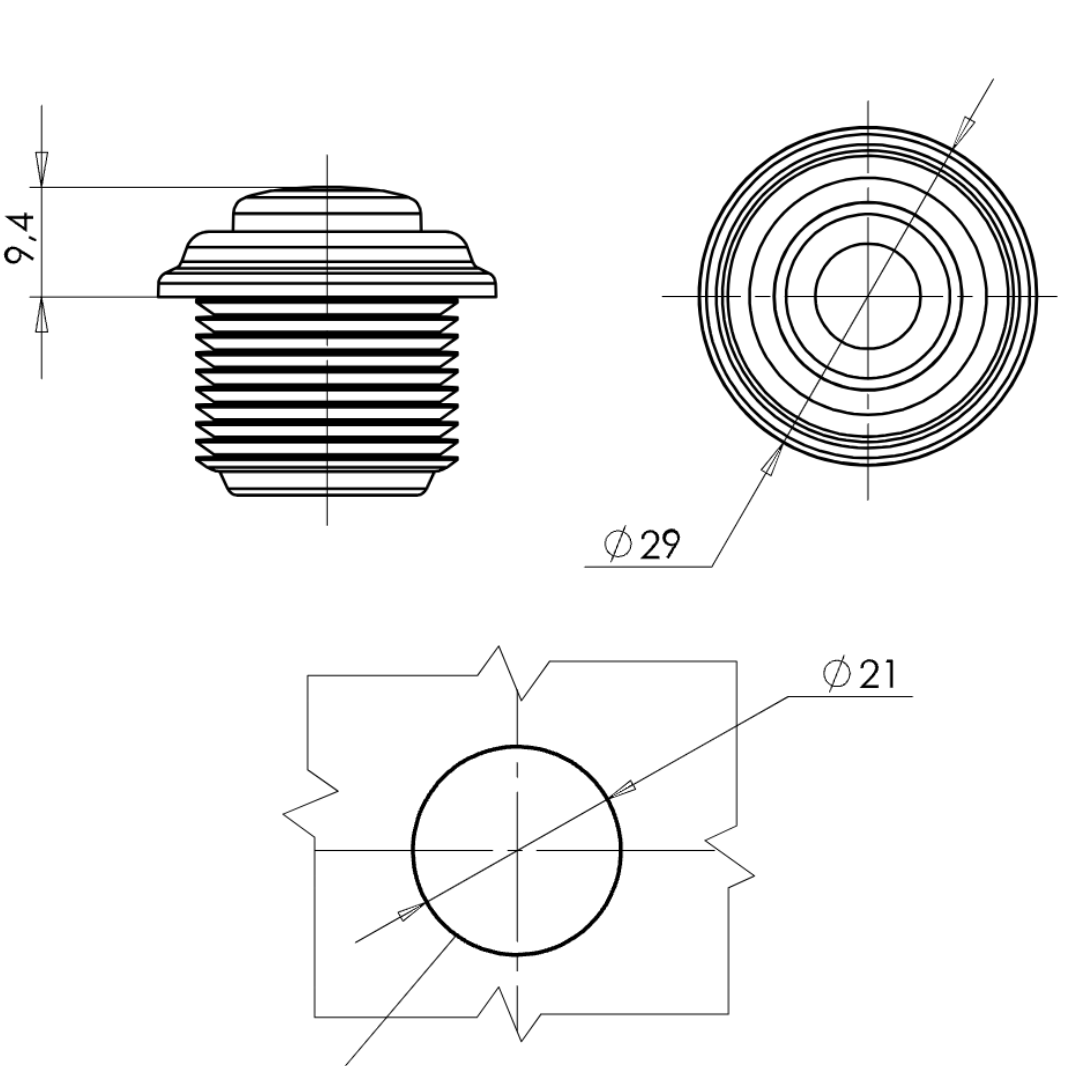 WAS W80 Small Round Push In Marker Light / Button Type / Flat Gasket - 